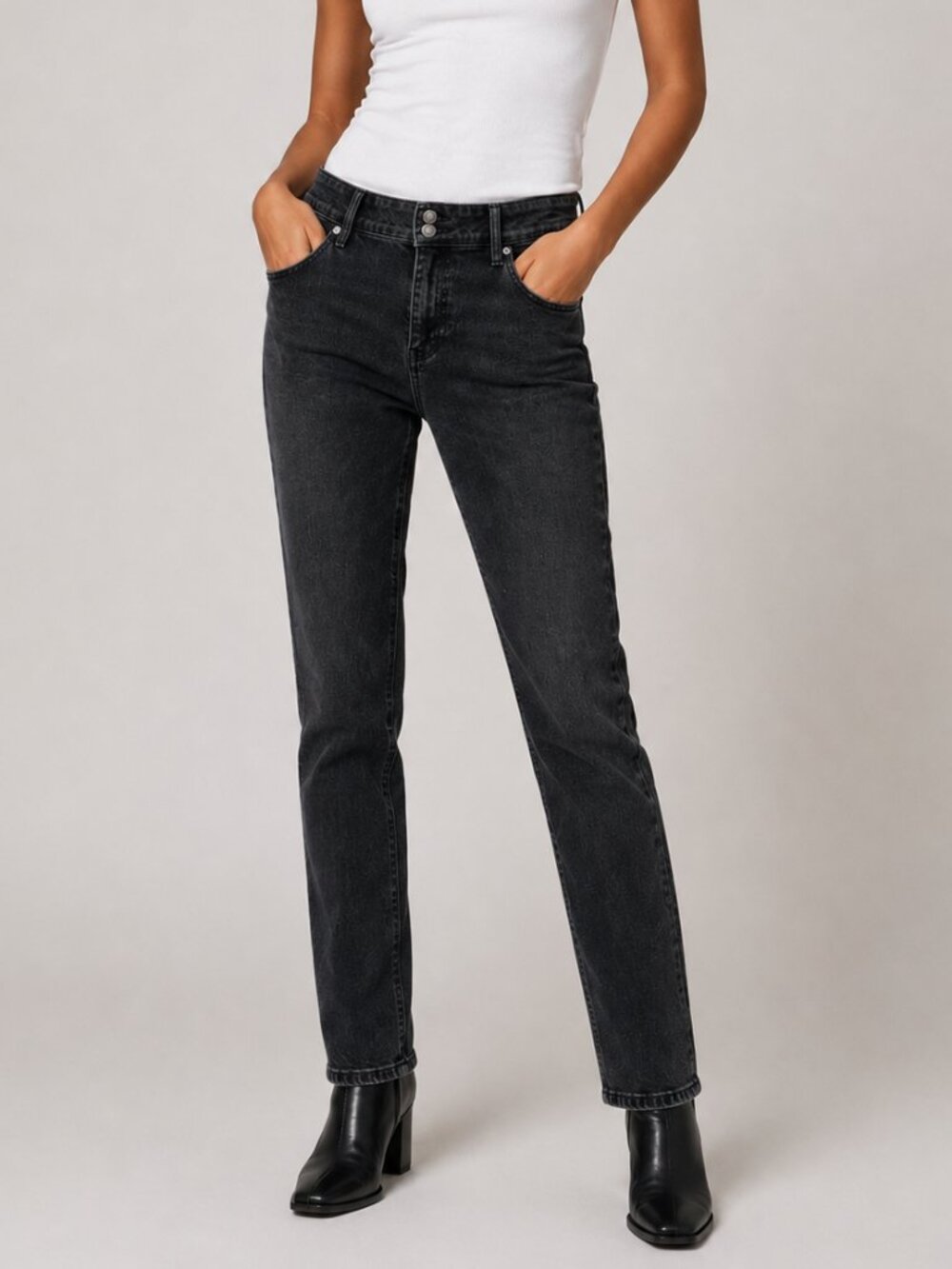 Hudson Straight Leg‎ Stretch Denim Jeans Washed Black Size 14